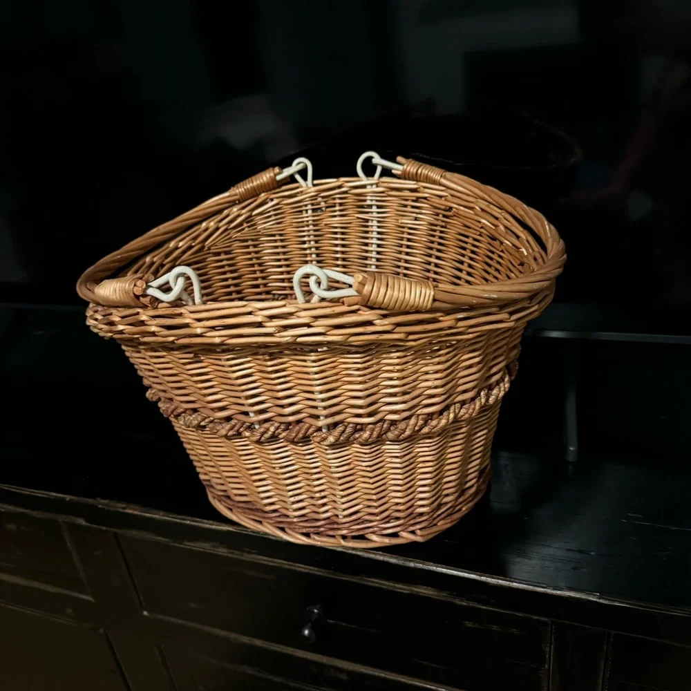 Vintage Hand Woven Oval Gathering Harvest Basket With Handles